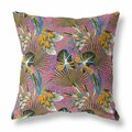 Palacedesigns 18 in. Magenta & Gold Tropical Indoor & Outdoor Throw Pillow Black & Purple PA3093851